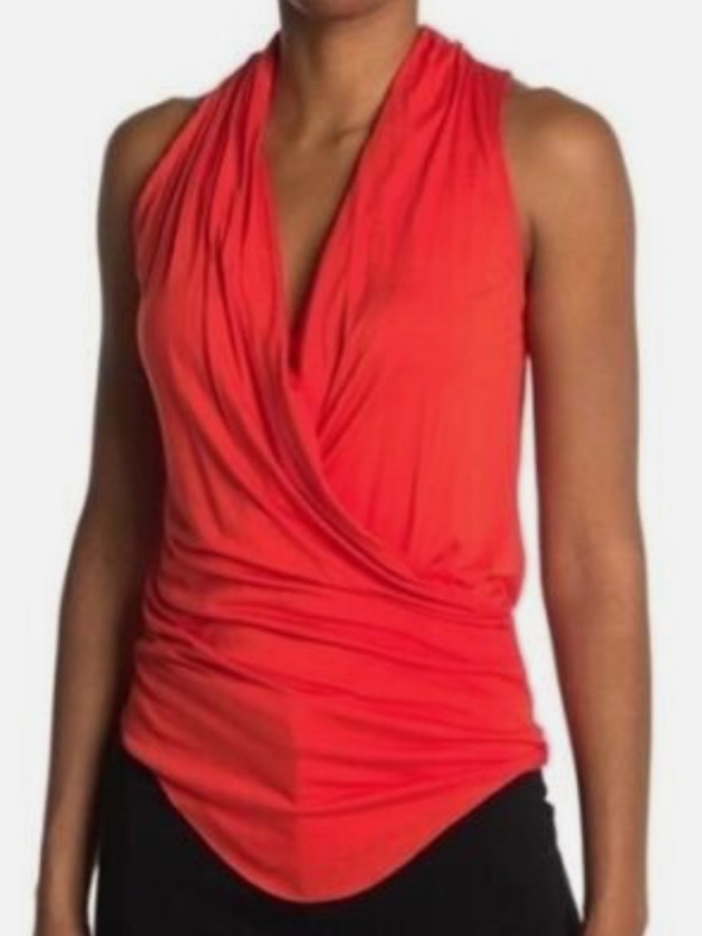 HELMUT LANG Helium Pink (Red) Draped Overlap Top MEDIUM NWOT